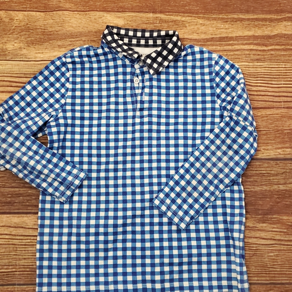 Lands End blue & black gingham boys polo tshirt sz 6-7  and 10-12